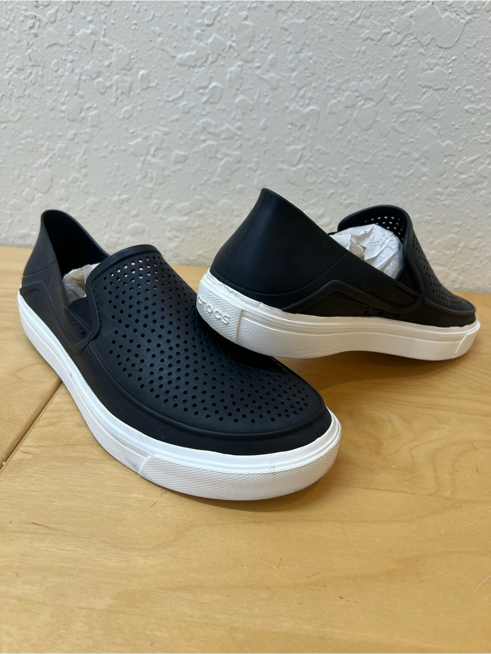CROCS Black Slip-On Perforated Casual Loafers with White Sole